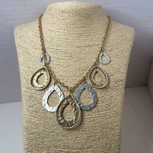 Pure necklace gold silver tone hammered oval design sculptural design